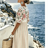 Elodie™ | Vintage Rose Stripe Midi Dress