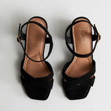 Wide Fit Black Suedette 2 Part Block Heel Sandals | New Look